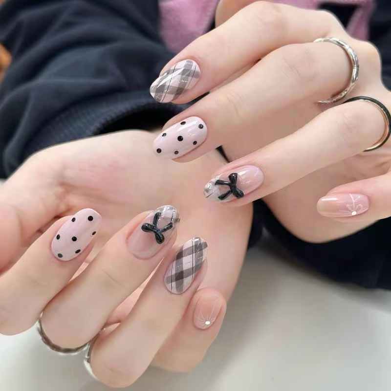 Nail Art Wedding - 24개 프렌치 플래드 빈페이스트 핑크 파우더
