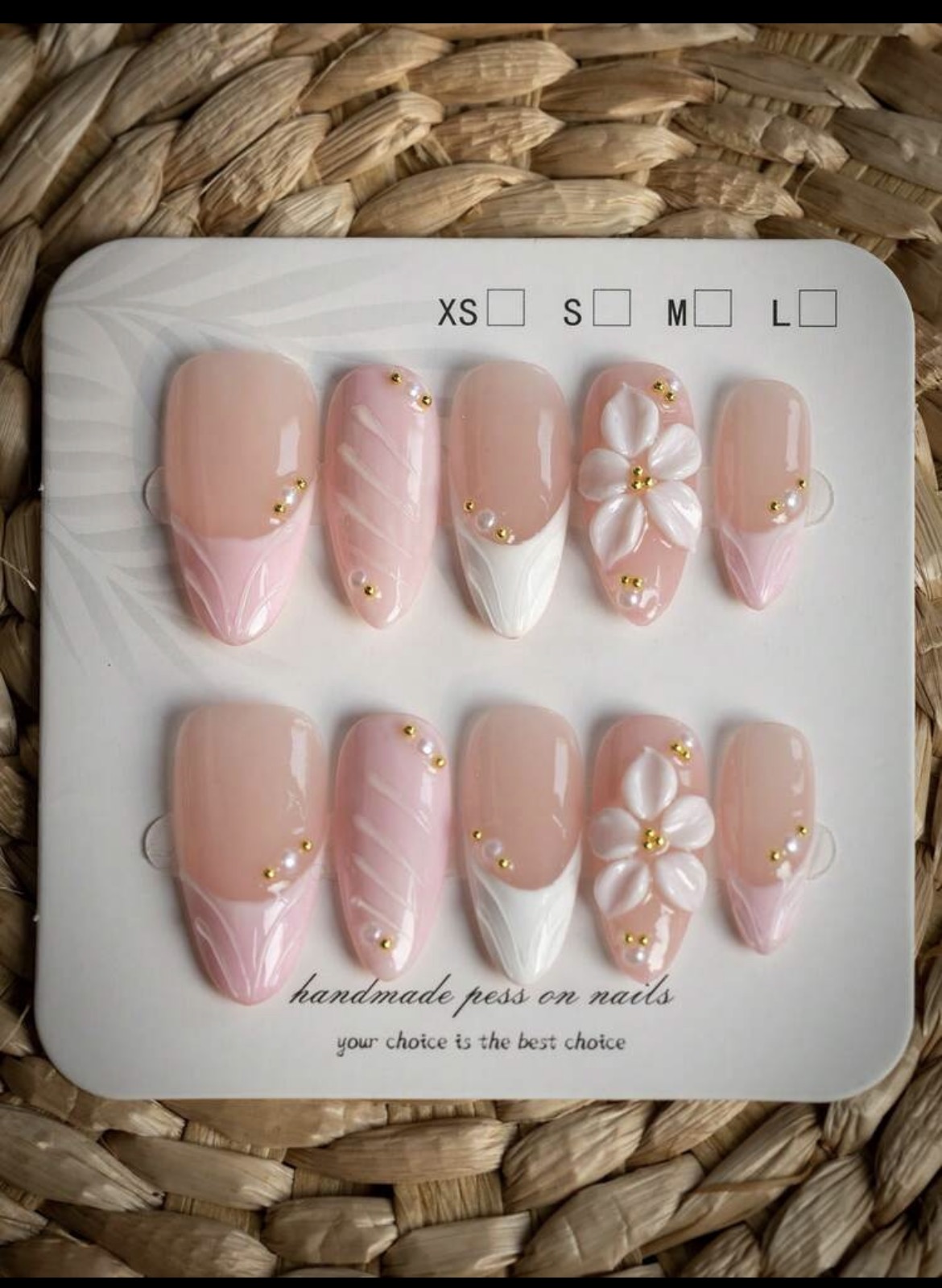 Nail Art Wedding - 아몬드 모양의 핸드메이드 네일 10개, 은은한