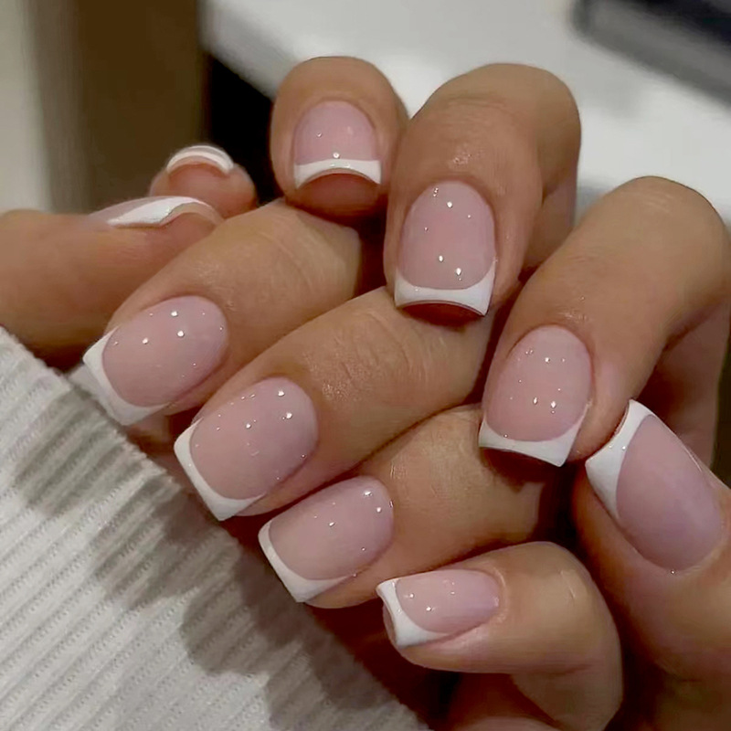 Nail Art Wedding - 짧은 사각형 프레스온 네일 누드 화이트