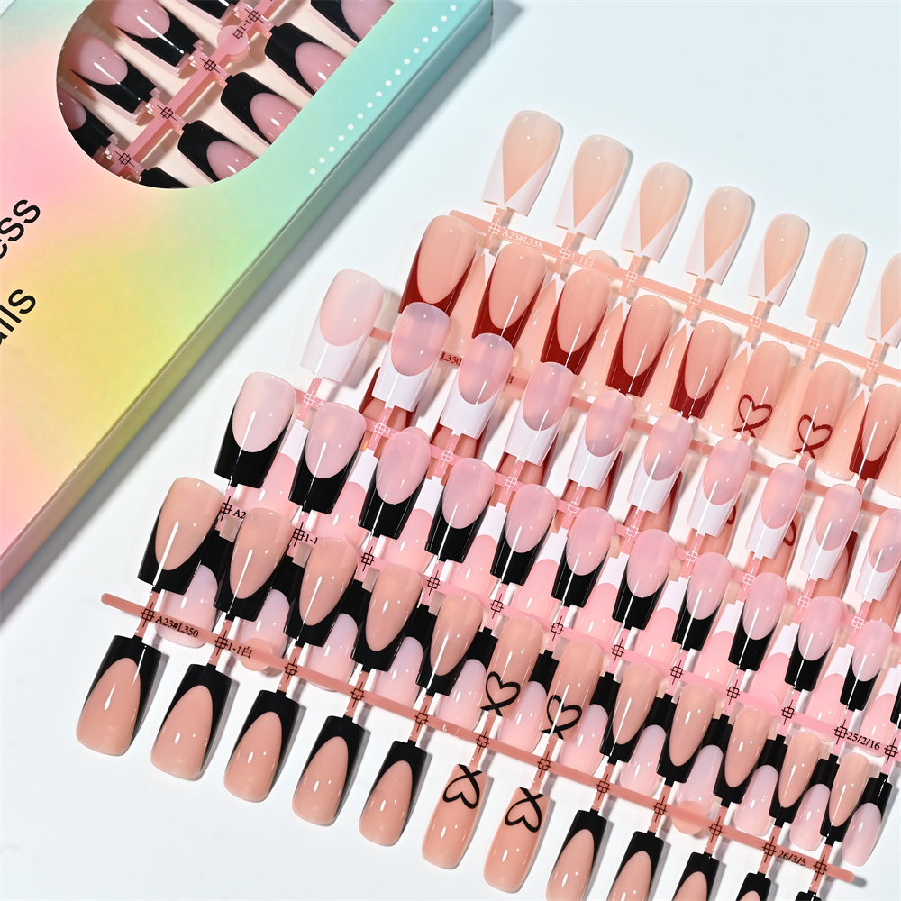Nail Art Wedding - 120개 중간 사이즈 스퀘어 프렌치 프레스온