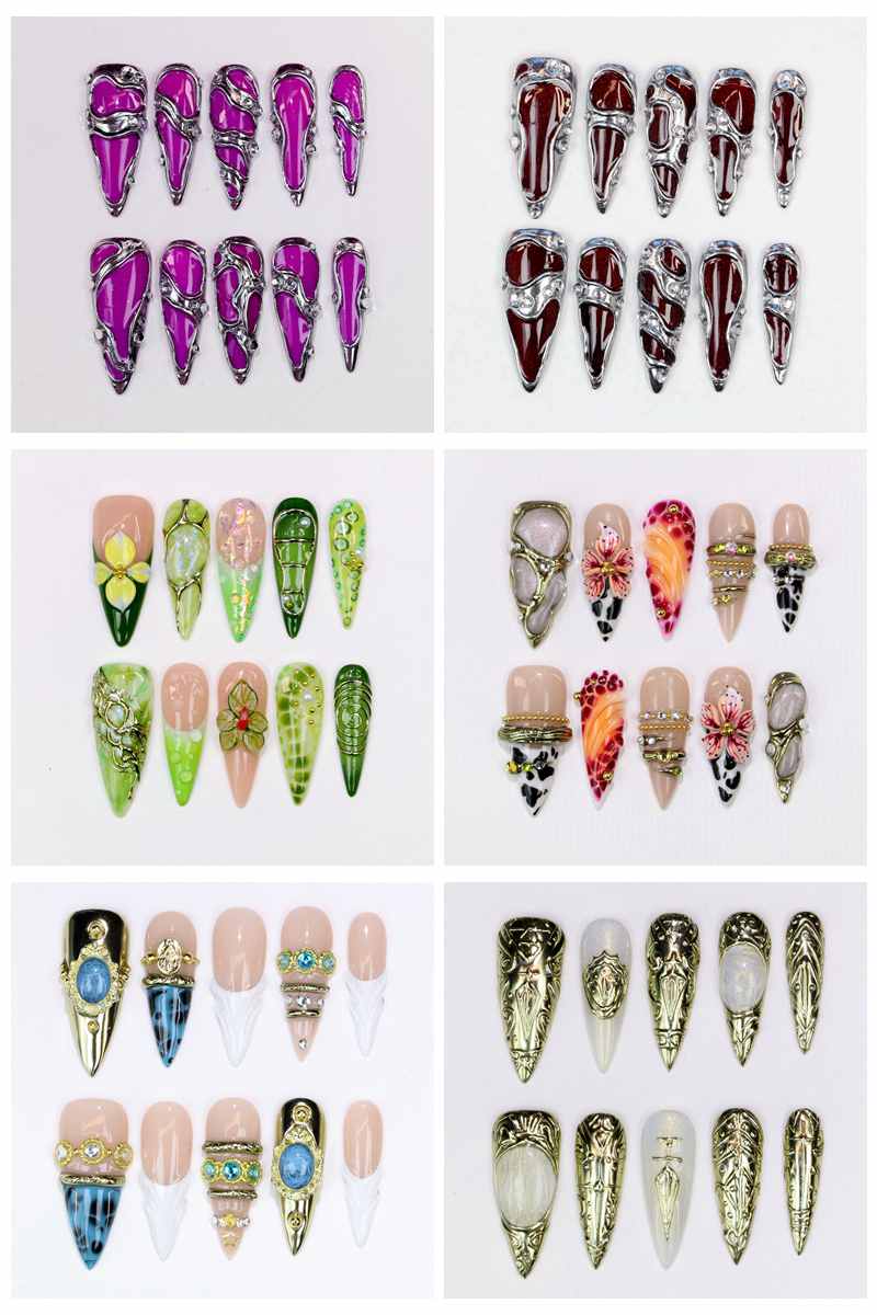 Nail Art Wedding - 10개입 롱 스틸레토 프레스온 네일 글로시