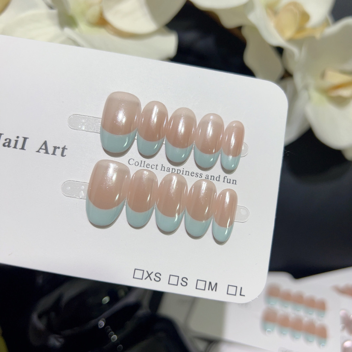 Nail Art Pink Cat Eye - 10개 프렌치 아몬드 오벌 숏 네일