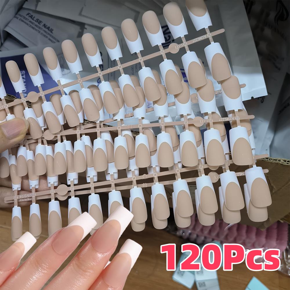 Nail Art Wedding - 120개 누드 프렌치 가짜 손톱 미디엄