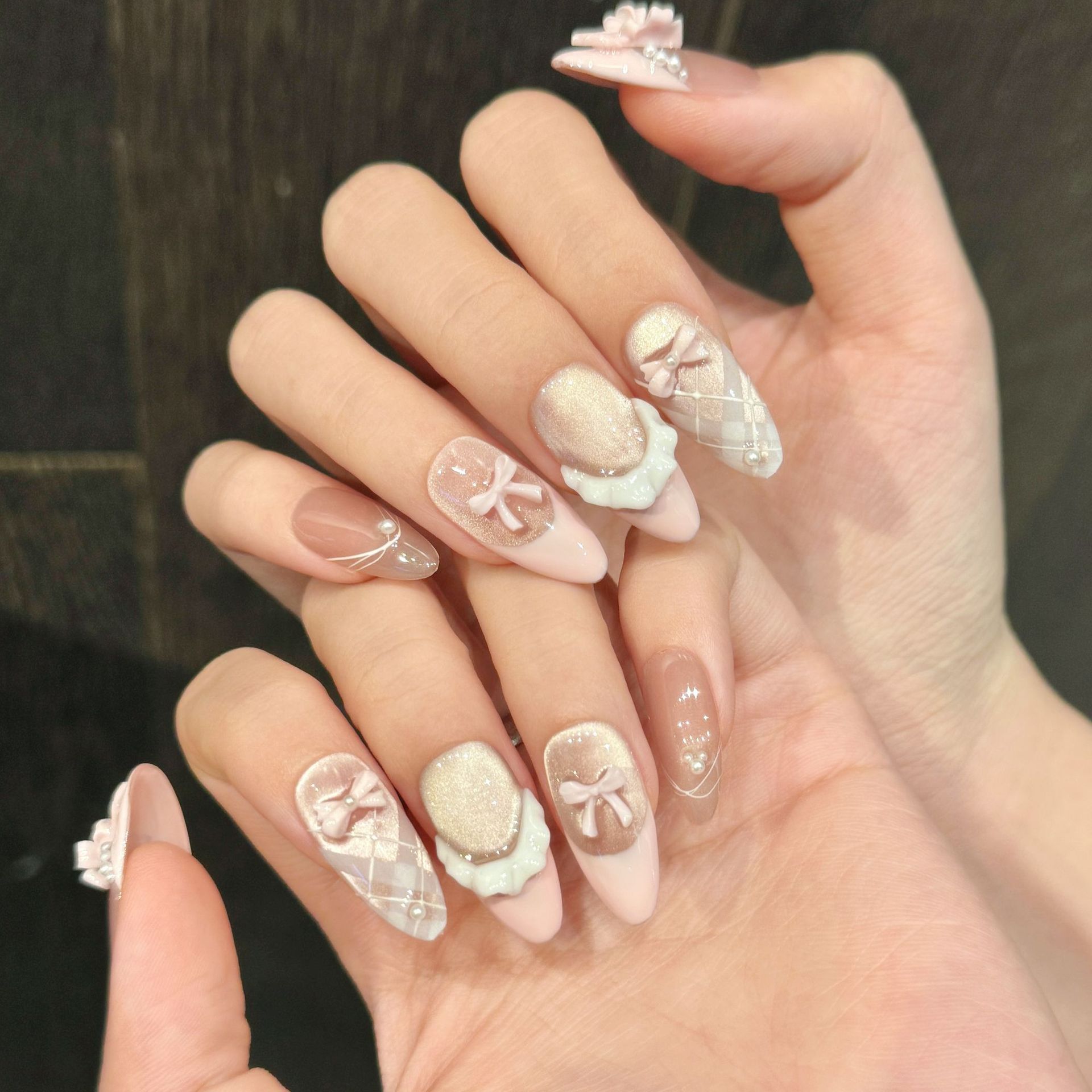 10pcs 손톱에 수제 프레스 프랑스 고양이 눈 핑크  - Nail Art Pink Cat Eye 리뷰 및 가격