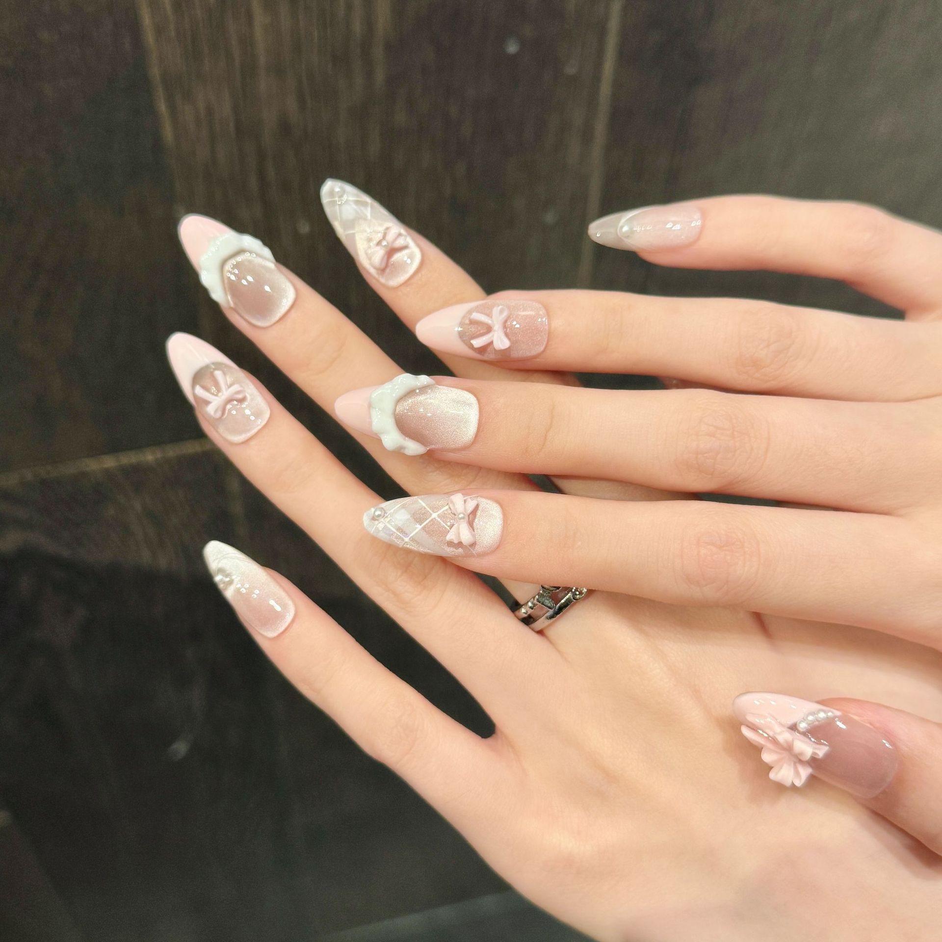 10pcs 손톱에 수제 프레스 프랑스 고양이 눈 핑크  - Nail Art Pink Cat Eye 리뷰 및 가격