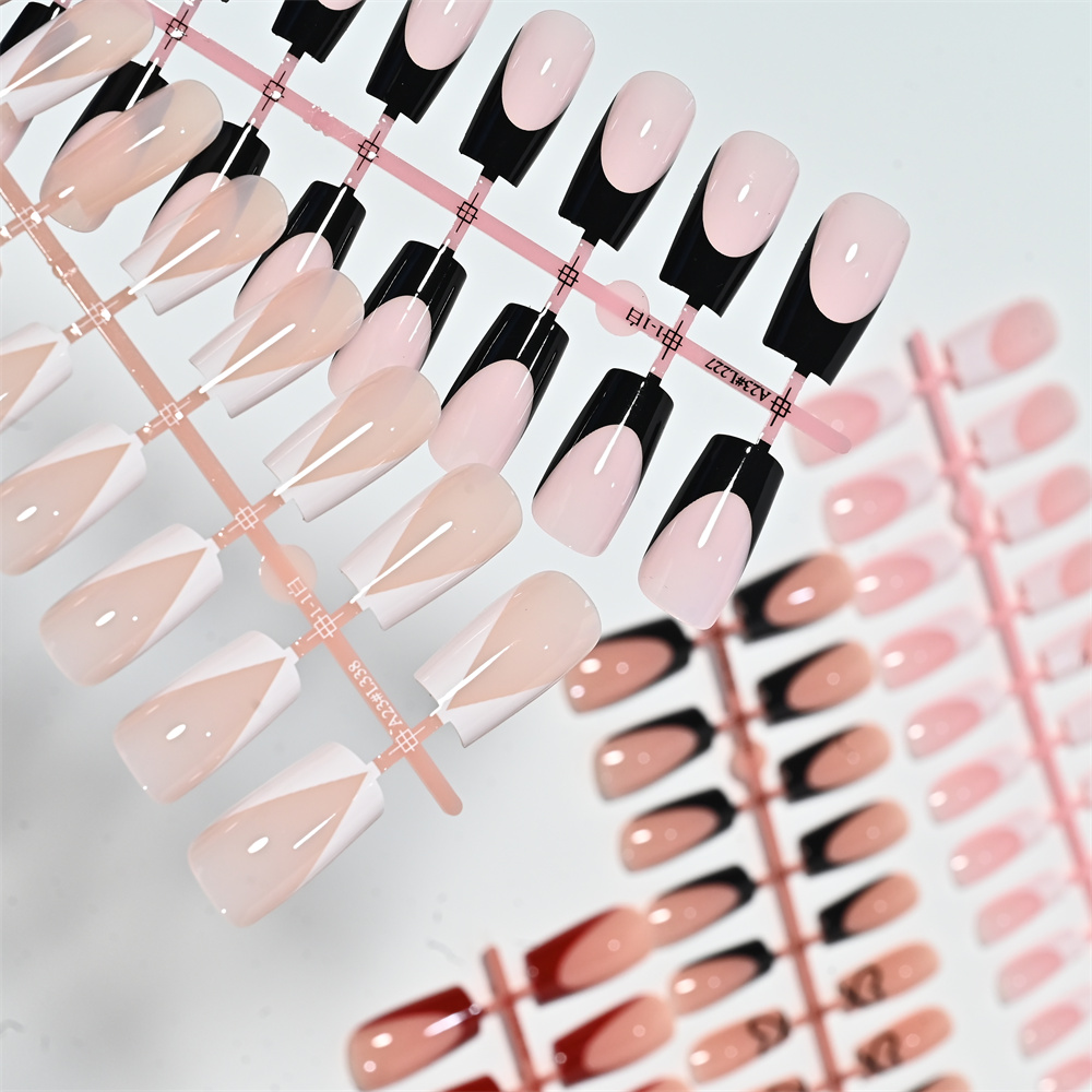 120개 중간 사이즈 스퀘어 프렌치 프레스온 네일 블랙 - Nail Art Wedding 리뷰 및 가격