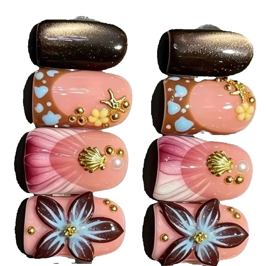 10개/세트 누드 핑크 그라데이션 짧은 핸드메이드 프레 - Nail Art Pink Cat Eye 리뷰 및 가격