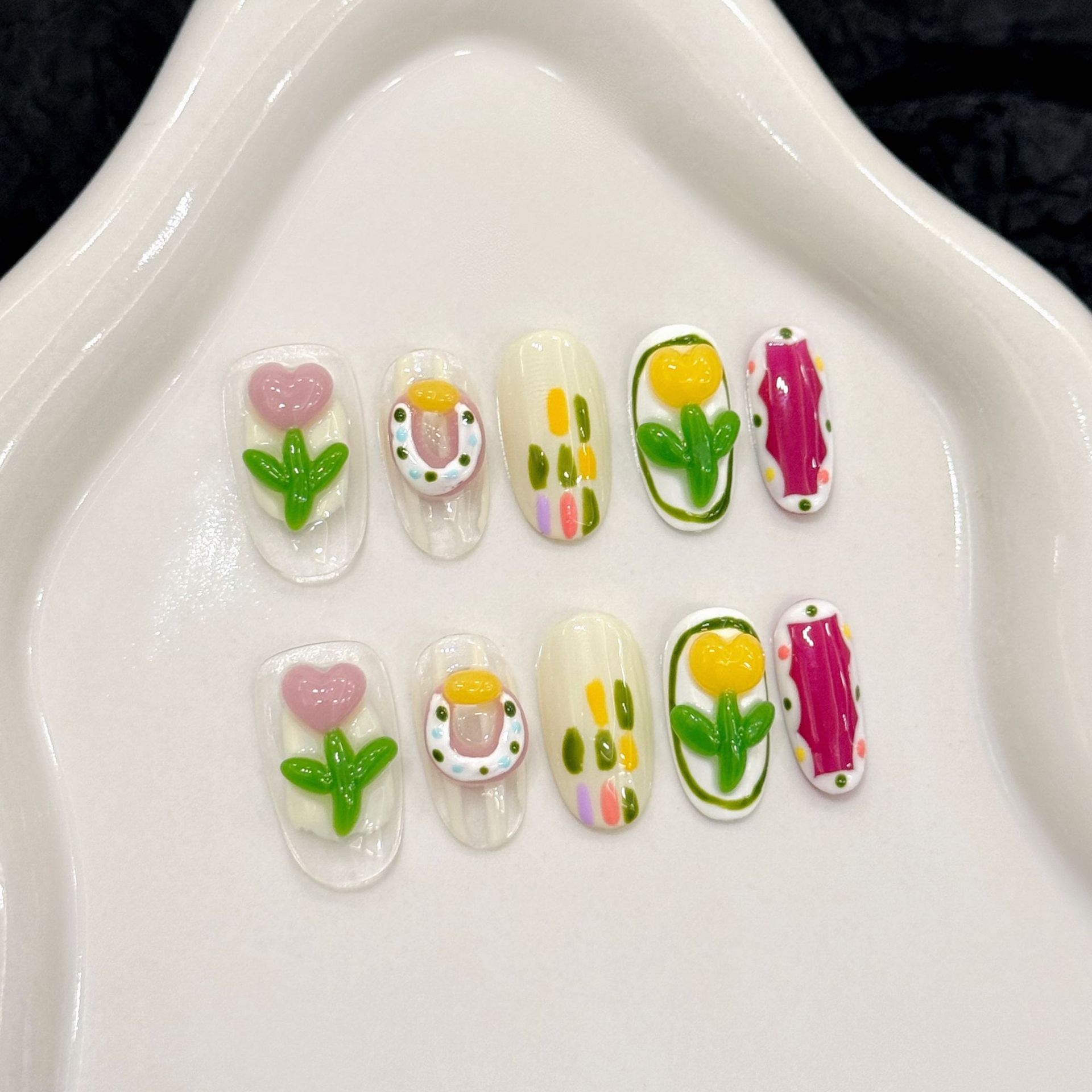 10개 수제 프레스온 네일 3D 딸기 장식 가짜 네일  - Nail Art Pink Cat Eye 리뷰 및 가격
