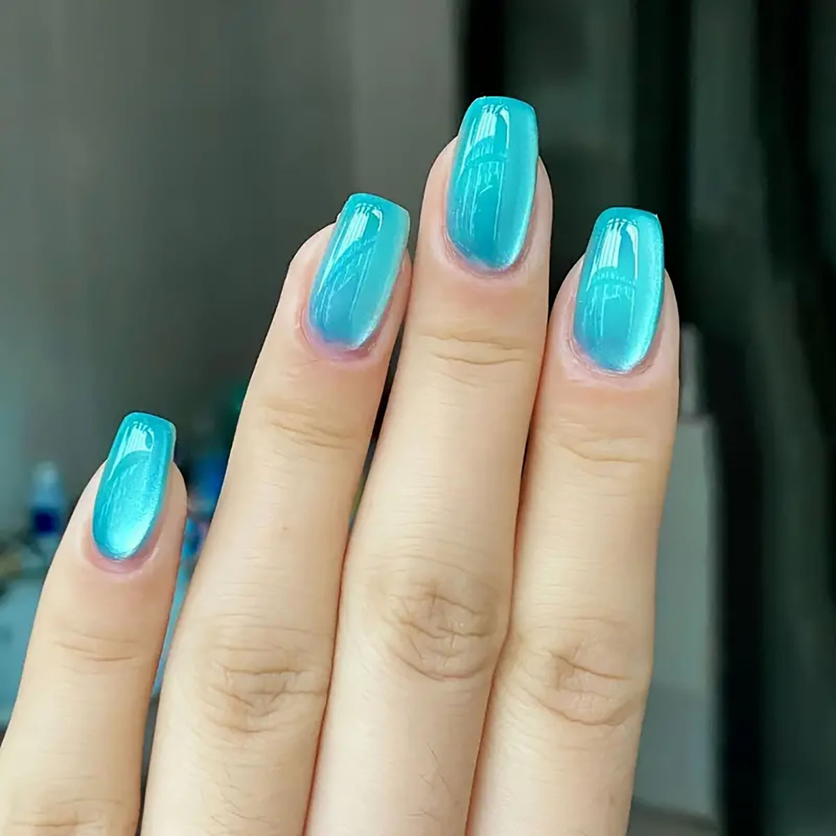 여성용 짧은 사각형 발레 가짜 손톱, 반짝이 녹색 파란 - Nail Art Pink Cat Eye 리뷰 및 가격