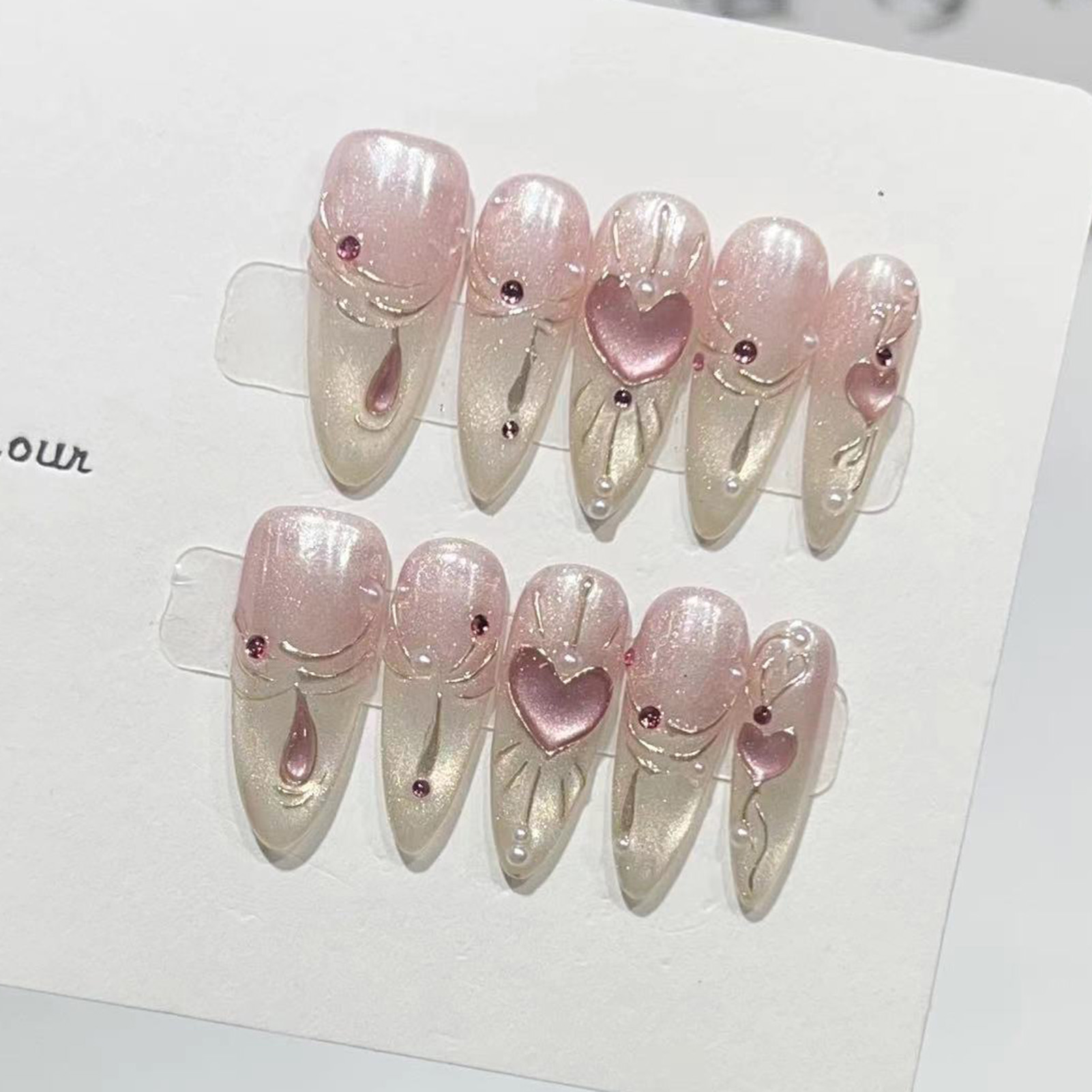 10개 아몬드 글로시 프레스온 네일 하트 리본 라벤더  - Nail Art Wedding 리뷰 및 가격