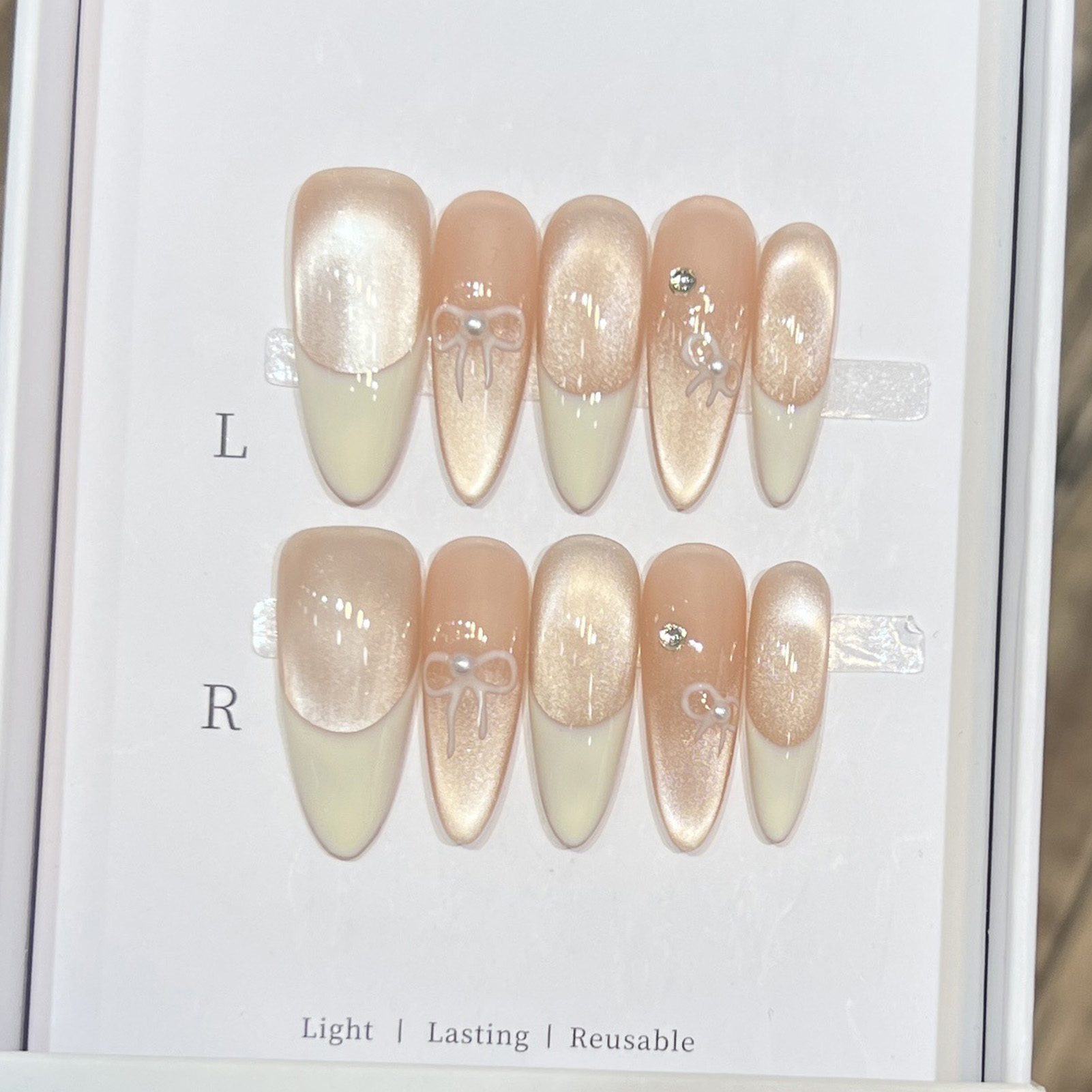 10개 아몬드 글로시 프레스온 네일 하트 리본 라벤더  - Nail Art Wedding 리뷰 및 가격