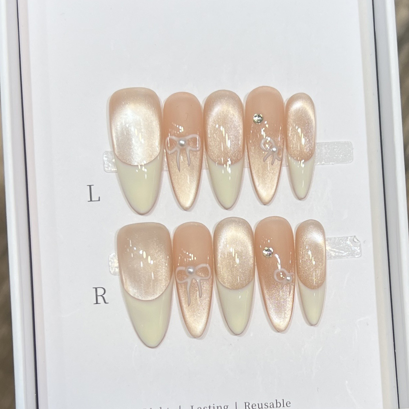 10개 아몬드 글로시 프레스온 네일 하트 리본 라벤더  - Nail Art Wedding 리뷰 및 가격