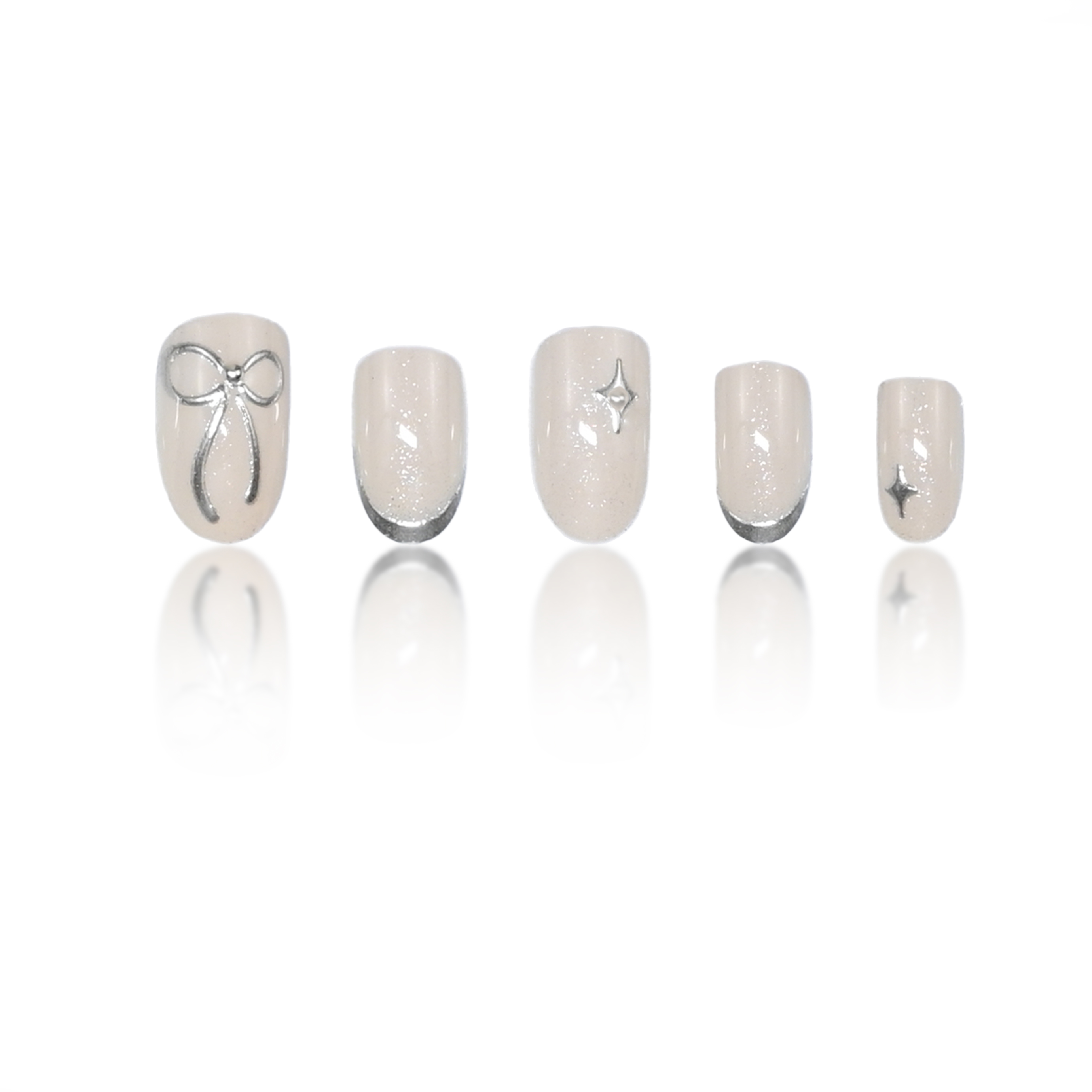 24개 수제 짧은 원형 프레스온 네일. 실버 프렌치 팁 - Nail Art Wedding 리뷰 및 가격