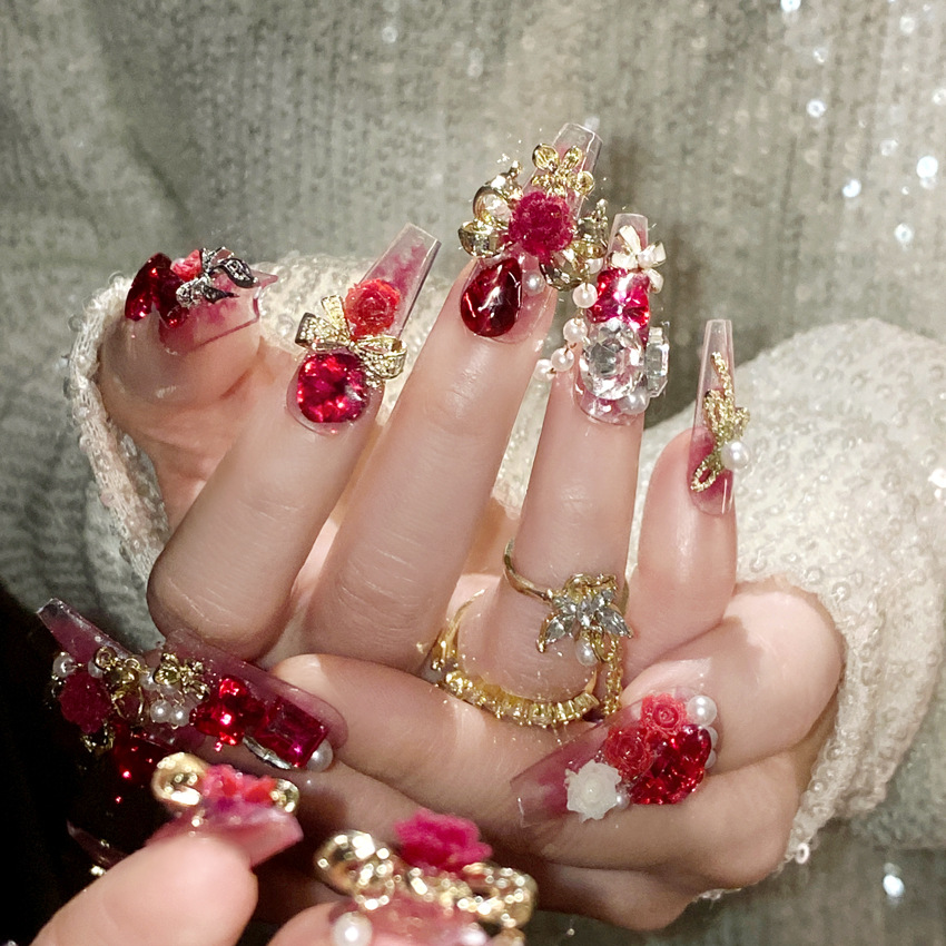 24pcs 손톱에 새해 중금속 프레스 중국 신부 결혼식 - Nail Art Wedding 리뷰 및 가격