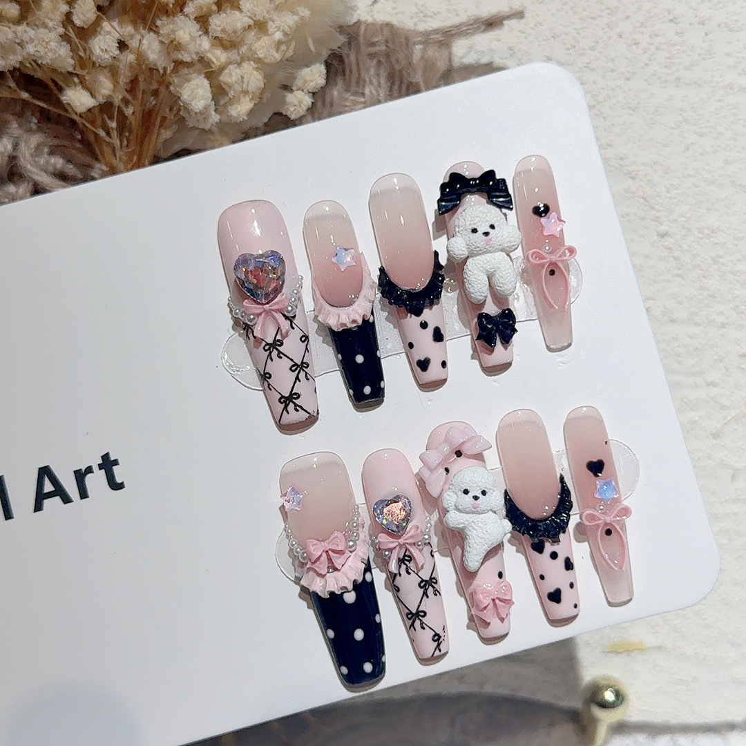 10개입 블랙 레이스 물방울 무늬 발레 프렌치 프레스온 - Nail Art Wedding 리뷰 및 가격