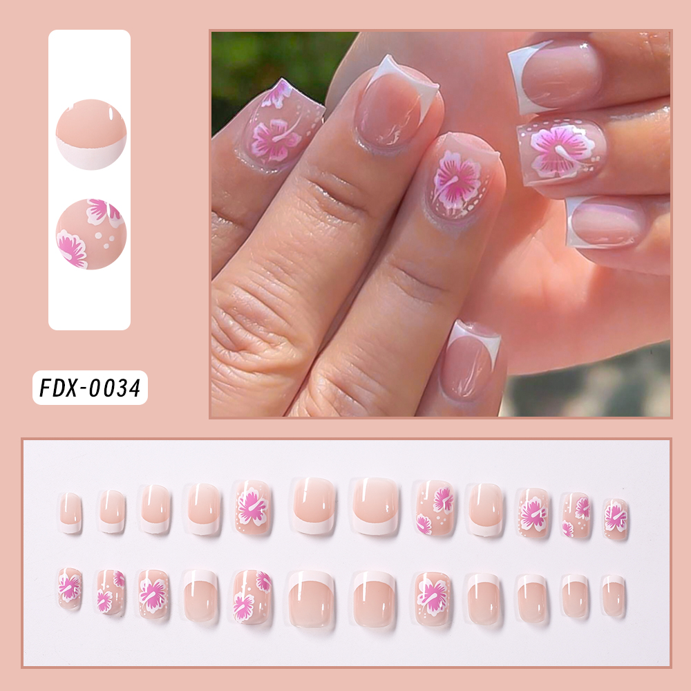 24Pcs 프랑스어 꽃 거짓 손톱 핑크 히비스커스 디자 - Nail Art Wedding 리뷰 및 가격