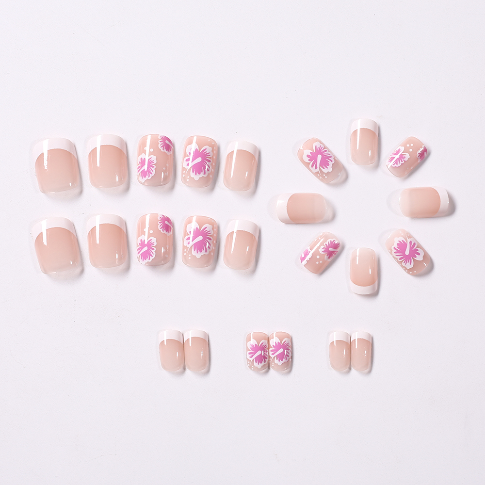 24Pcs 프랑스어 꽃 거짓 손톱 핑크 히비스커스 디자 - Nail Art Wedding 리뷰 및 가격