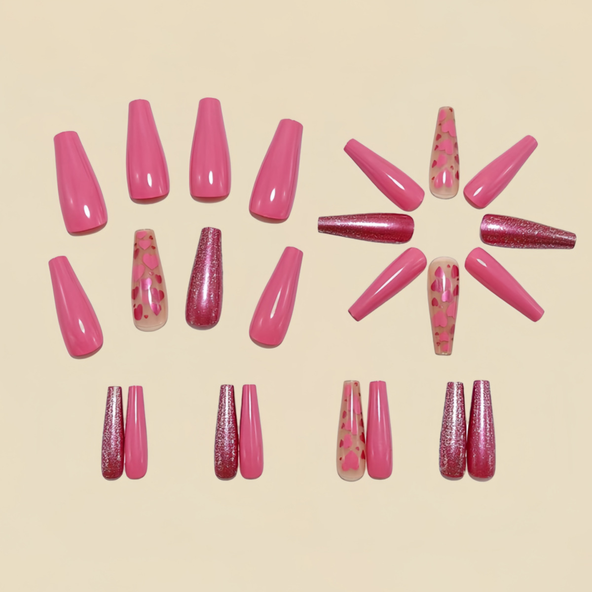 중간 길이의 핑크 블루 하트 디자인 웨딩 발렌타인데이  - Nail Art Wedding 리뷰 및 가격