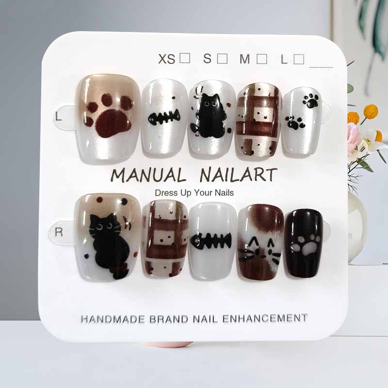 10개 귀여운 만화 검은 고양이와 핑크 나비 매듭 수제 - Nail Art Pink Cat Eye 리뷰 및 가격