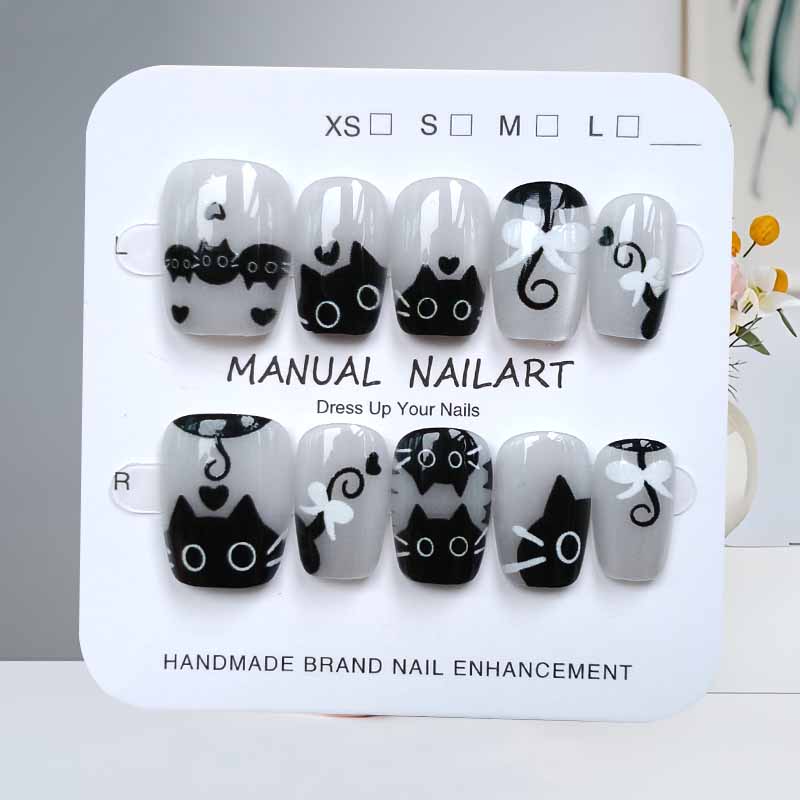 10개 귀여운 만화 검은 고양이와 핑크 나비 매듭 수제 - Nail Art Pink Cat Eye 리뷰 및 가격